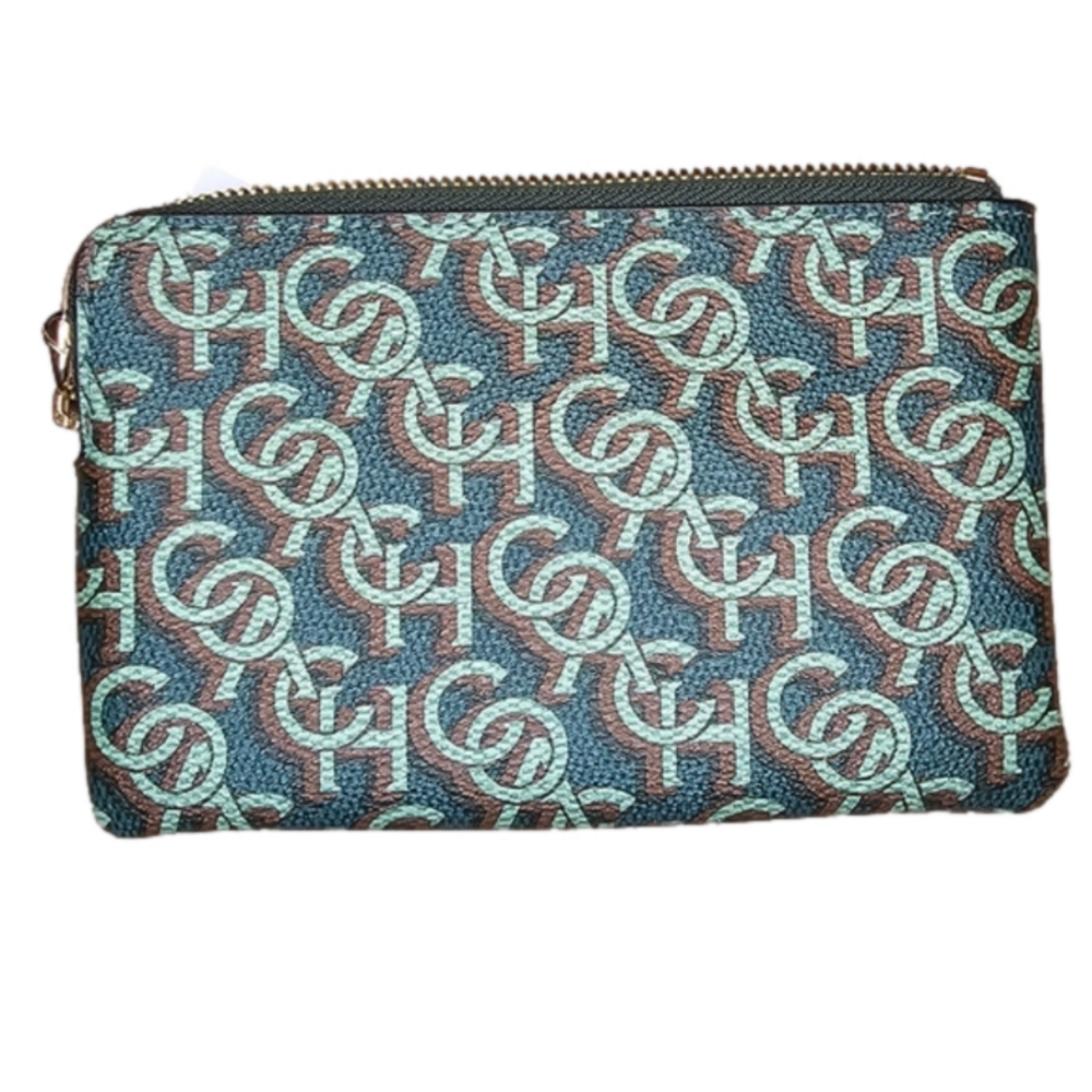 Coach Green leather zip wallet clutch NWT